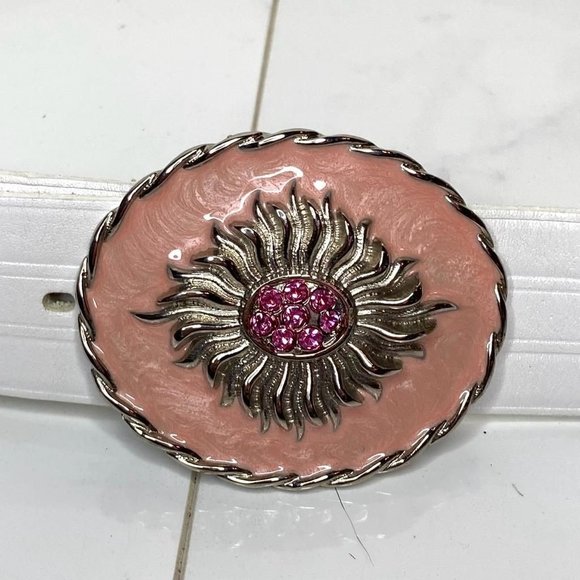 2000s JULIANA COLLEZIONE White Pink Enamel Crystal Leather  2000s JULIANA COLLEZIONE White Pink Enamel Crystal Leather Belt Y2K Barbiecore L